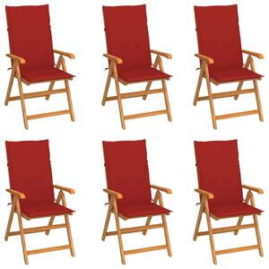 Zahradní židle 6 ks s červenými poduškami masivní teak
