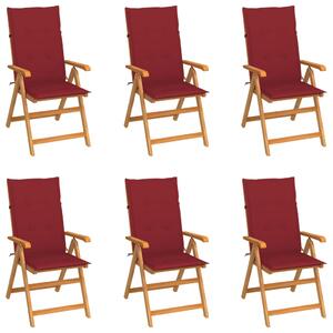 Zahradní židle 6 ks s vínově červenými poduškami masivní teak