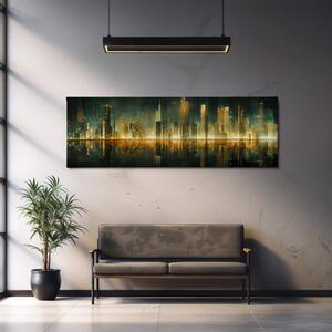Obraz na plátně - Futuristické město - Zrcadlení pokroku FeelHappy.cz Velikost obrazu: 120 x 40 cm