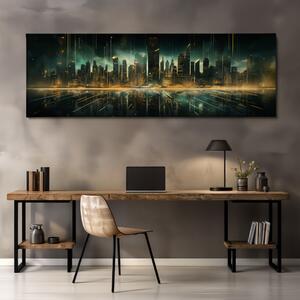 Obraz na plátně - Futuristické město - Zlatá Éra FeelHappy.cz Velikost obrazu: 120 x 40 cm