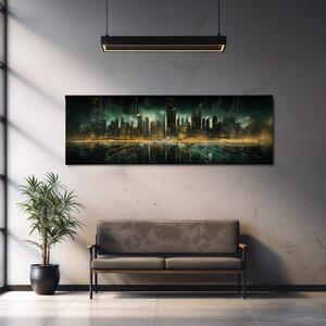 Obraz na plátně - Futuristické město - Zlatá Éra FeelHappy.cz Velikost obrazu: 120 x 40 cm