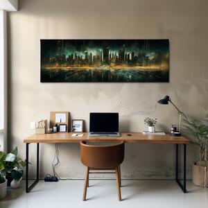 Obraz na plátně - Futuristické město - Zlatá Éra FeelHappy.cz Velikost obrazu: 90 x 30 cm