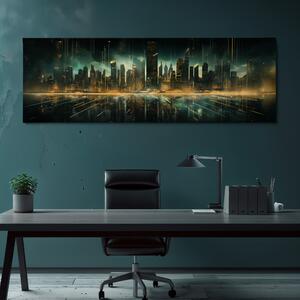 Obraz na plátně - Futuristické město - Zlatá Éra FeelHappy.cz Velikost obrazu: 60 x 20 cm