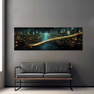 Obraz na plátně - Futuristické město - Přemostění času FeelHappy.cz Velikost obrazu: 120 x 40 cm