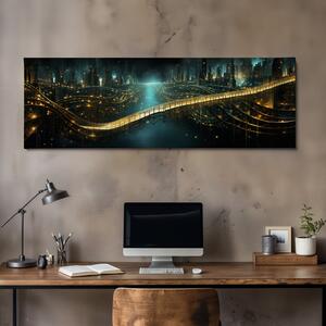 Obraz na plátně - Futuristické město - Přemostění času FeelHappy.cz Velikost obrazu: 90 x 30 cm