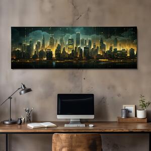 Obraz na plátně - Futuristické město - Abstrakce Rozžhavený horizont FeelHappy.cz Velikost obrazu: 150 x 50 cm