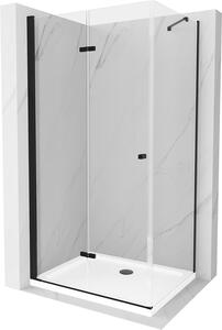 Mexen Lima, sprchový kout se skládacími dveřmi 100 (dveře) x 110 (stěna) cm, 6mm čiré sklo, černý profil + slim sprchová vanička bílá s černým sifonem, 856-100-110-70-00-4010B