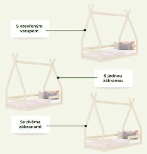 Dětská nízká postel SAFE 9v1 ve tvaru teepee se zábranou - Nelakovaná, 90x200 cm, Se dvěma zábranami