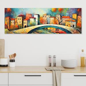 Obraz na plátně - Staré Rossano s řekou a mostem FeelHappy.cz Velikost obrazu: 150 x 50 cm