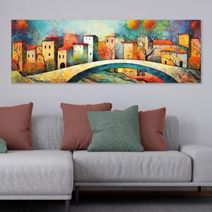 Obraz na plátně - Staré Rossano s řekou a mostem FeelHappy.cz Velikost obrazu: 60 x 20 cm