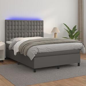 Box spring postel s matrací a LED šedá 140x200 cm umělá kůže 3135949