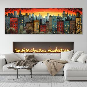 Obraz na plátně - Západ slunce nad Brooklynem FeelHappy.cz Velikost obrazu: 90 x 30 cm