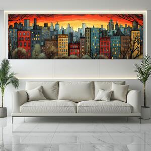 Obraz na plátně - Západ slunce nad Brooklynem FeelHappy.cz Velikost obrazu: 120 x 40 cm
