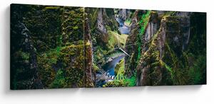 Obraz - Řeka ve skalnatém údolí (s hodinami) (90x30 cm)
