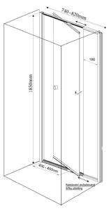 Aqualine AMICO sprchové dveře výklopné 740-820x1850mm, čiré sklo