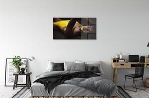 Obraz na skle Žena žlutá ústa 100x50 cm