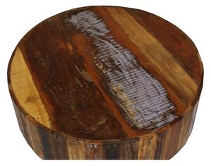 Kulatý stolek z teakového dřeva v "Goa" stylu, kovové nohy, 70x70x38cm