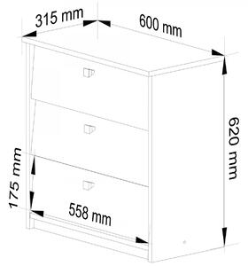 Ak furniture Botník Mini 60 cm - 3 dvířka bílý