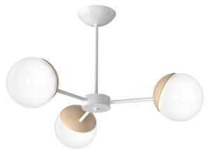 Stropní svítidlo Sfera, 3x bílé skleněné stínítko, w/dřevo, x