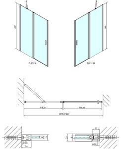 Polysan, ZOOM LINE sprchové dveře 1300mm, čiré sklo, ZL1313