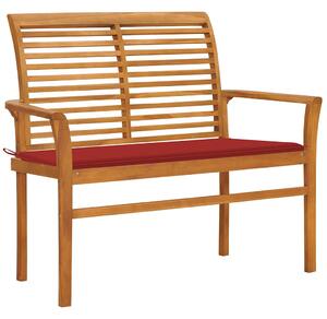 Zahradní lavice s červenou poduškou 112 cm masivní teak 3062655