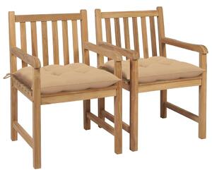 Zahradní židle 2 ks béžové podušky masivní teak 3062748