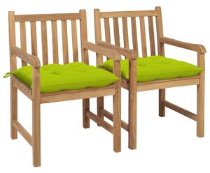 Zahradní židle 2 ks jasně zelené podušky masivní teak 3062756