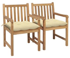 Zahradní židle 2 ks krémově bílé podušky masivní teak 3062747