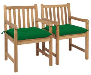 Zahradní židle 2 ks zelené podušky masivní teak 3062750