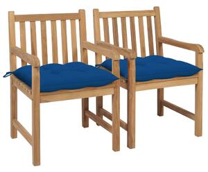 Zahradní židle 2 ks modré podušky masivní teak 3062755
