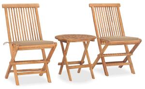 3dílný skládací zahradní jídelní set s poduškou masivní teak 3063174
