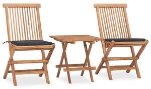 3dílný skládací zahradní jídelní set s poduškou masivní teak 3063198