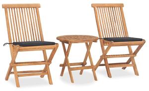 3dílný skládací zahradní jídelní set s poduškou masivní teak 3063171
