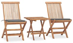 3dílný skládací zahradní jídelní set s poduškou masivní teak 3063199