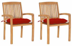 Zahradní židle 2 ks červené podušky masivní teak 3063273