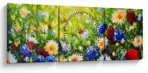 Obraz divokých květin (s hodinami) (90x30 cm)