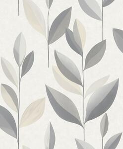 Vliesová tapeta na zeď, šedá, krémová, listy, SY27550, Serenity, Decoprint