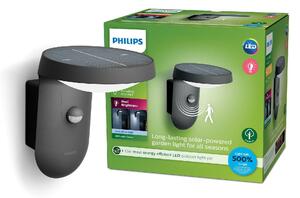 Philips Tyla IR solární venkovní nástěnné LED svítidlo se senzorem 1,2W 255lm 4000K IP44, antracit