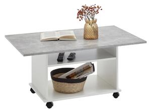 FMD Konferenční stolek s kolečky betonově šedý a bílý