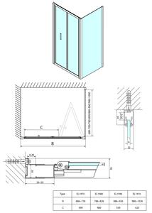 Polysan EASY LINE obdélníkový sprchový kout 700x800mm, skládací dveře, L/P varianta, čiré sklo