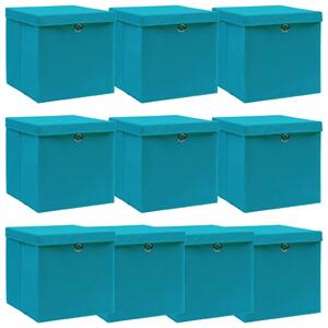 Úložné boxy s víky 10 ks bledě modré 32 x 32 x 32 cm textil