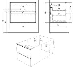 Sapho FILENA umyvadlová skříňka 67x51,5x43cm, černá mat strip