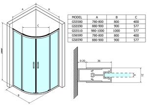 Gelco SIGMA SIMPLY čtvrtkruhová sprchová zástěna 800x800 mm, R550, sklo Brick