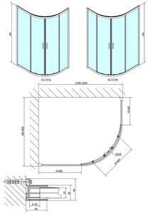 Polysan EASY LINE čtvrtkruhová sprchová zástěna 1200x800mm, L/R, čiré sklo