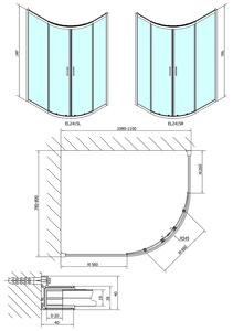 Polysan EASY LINE čtvrtkruhová sprchová zástěna 1100x800mm, L/R, čiré sklo