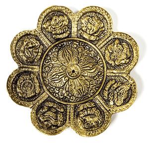 8 symbolů prosperity - kovový stojánek na vonné tyčinky - feng shui - zlatá barva