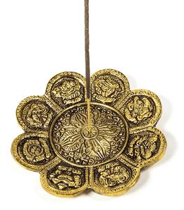8 symbolů prosperity - kovový stojánek na vonné tyčinky - feng shui - zlatá barva