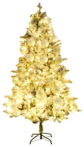 Vánoční stromek s LED zasněžený s šiškami 225 cm PVC a PE