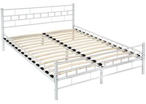 Tectake 401721 kovová postel dvoulůžková včetně lamelových roštů - 200 x 140 cm,bílá
