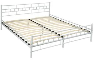 Tectake 401722 kovová postel dvoulůžková včetně lamelových roštů - 200 x 180 cm,bílá